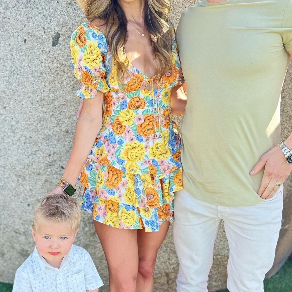 Hello Molly Yellow Multi Floral Ruffle Short dress Jumpsuit Romper - Picture 3 of 5